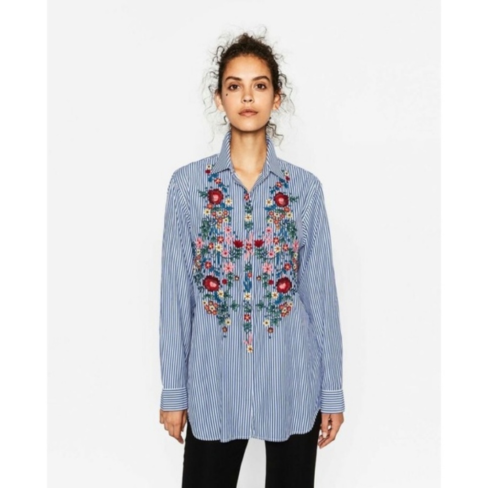 NYLON- Striped and Flower Embroidered Top